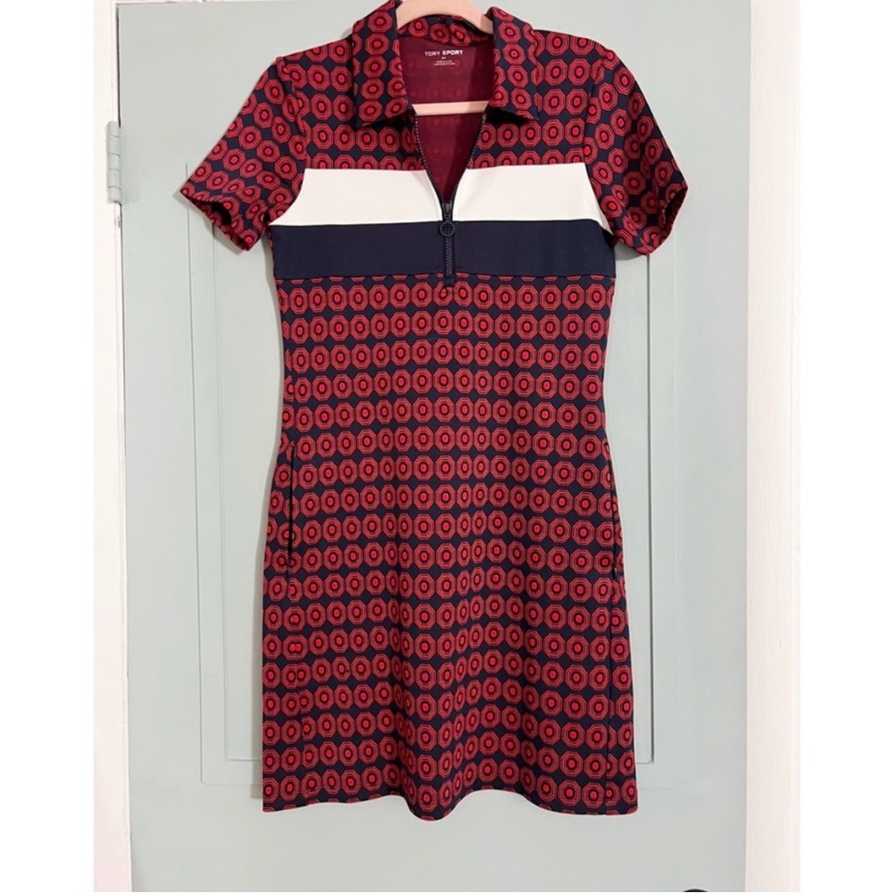 Tory Sport Red and Navy Patterned Dress, great for golf, tennis pickleball, S